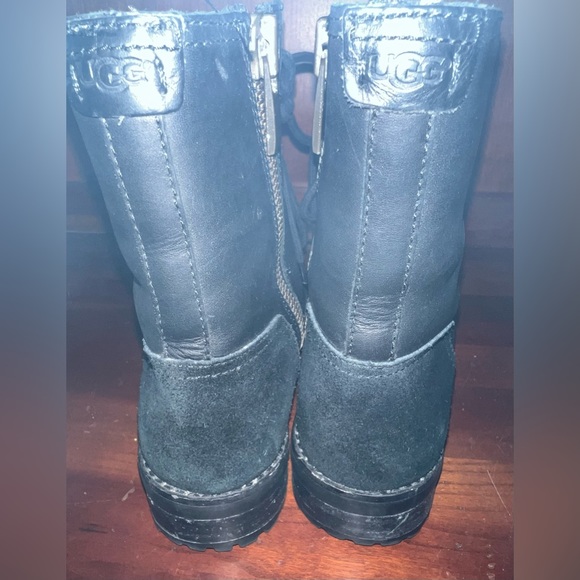 UGG KILMER EXPOSED FUR WATER-RESISTANT WOMEN BOOTS LEATHER BLACK US Sz 6 - Picture 3 of 9